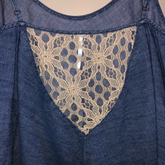 Free People jean cropped tank with lace in back - Picture 3 of 4